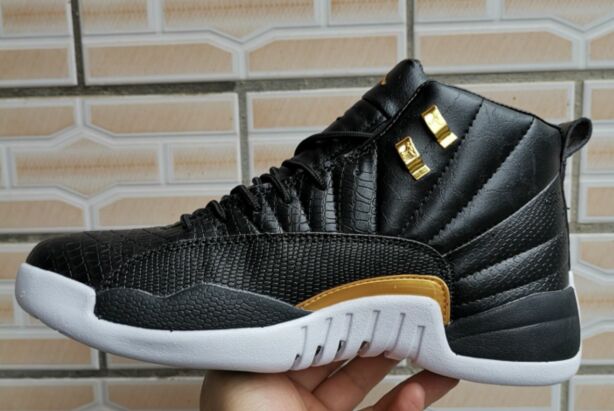 2019 Jordan 12 Retro Fish Pattern Black Gold Shoes - Click Image to Close